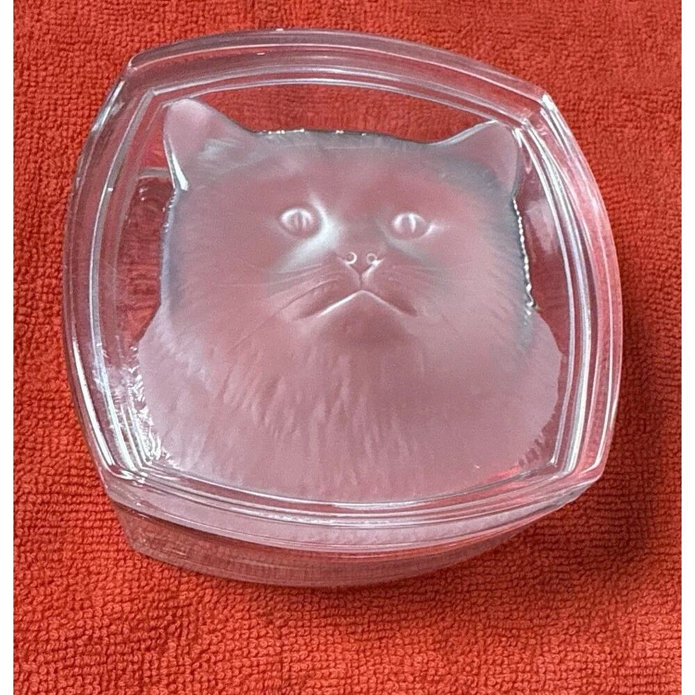 Cat Lead Crystal Trinket Box Frosted Glass Keepsake